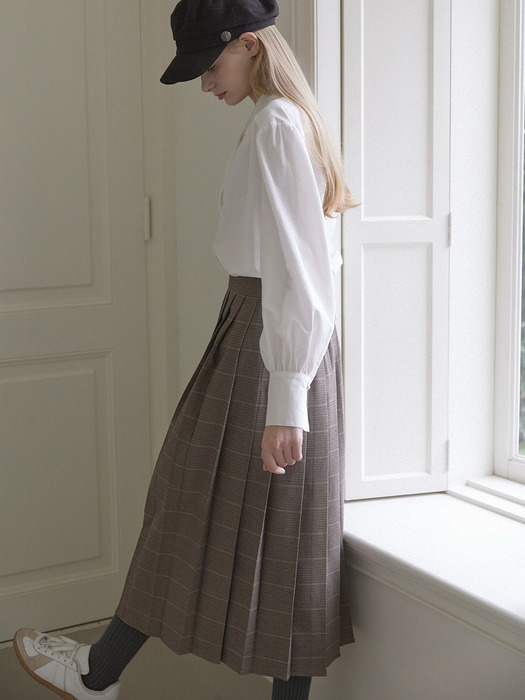 Banding Pleats Long Skirt - Check