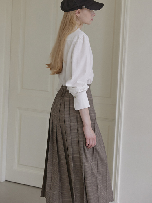 Banding Pleats Long Skirt - Check