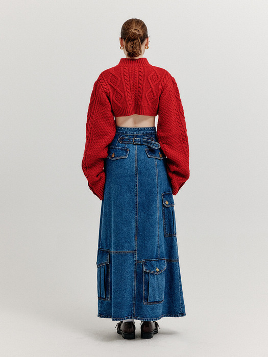 XICOR Cargo Maxi Denim Wrap Skirt - Blue