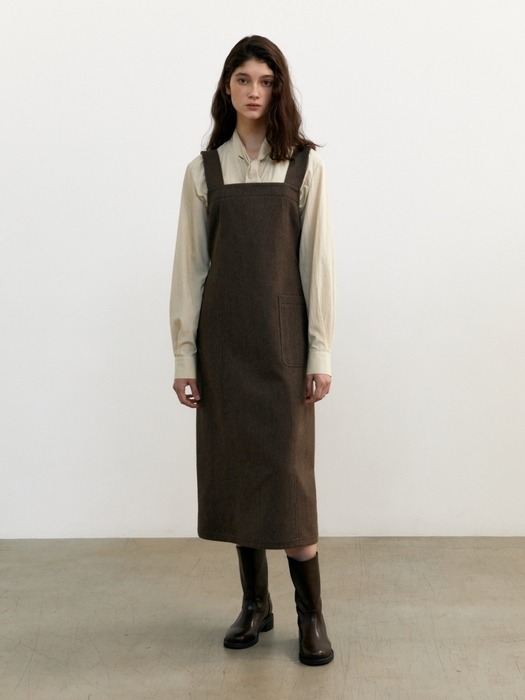 WOOL SUSPENDER DRESS BROWN