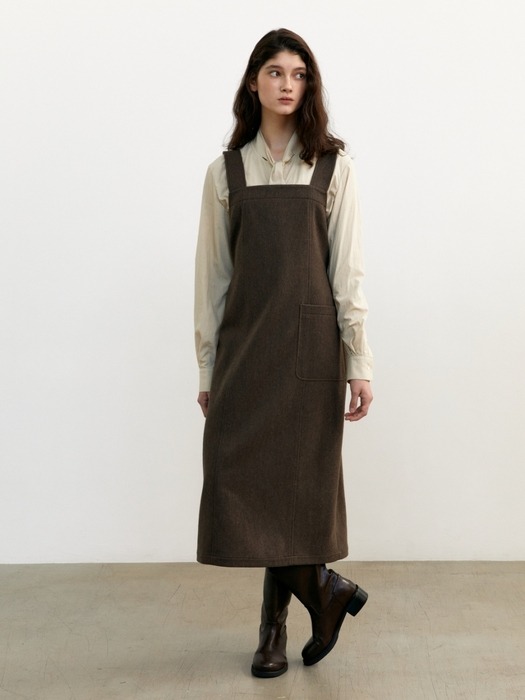 WOOL SUSPENDER DRESS BROWN