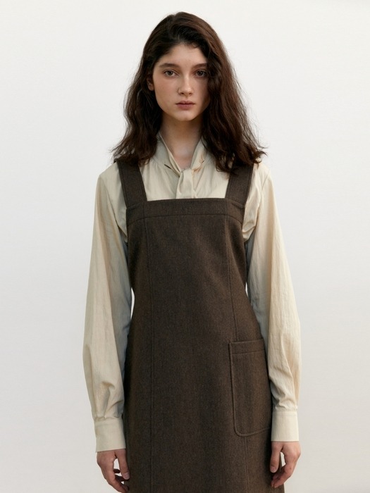 WOOL SUSPENDER DRESS BROWN