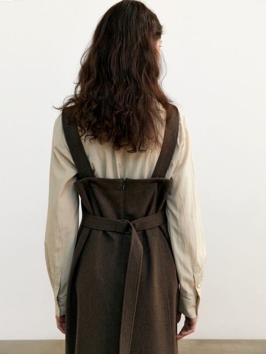 WOOL SUSPENDER DRESS BROWN