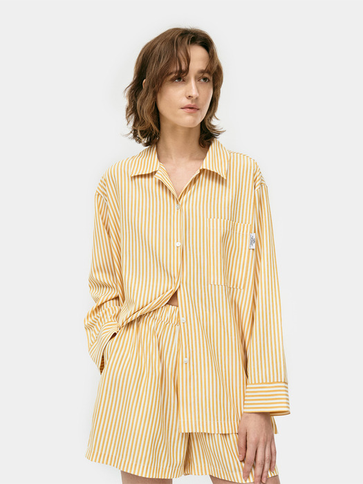 RELAXED STRIPE PAJAMS SHORTS_YELLOW