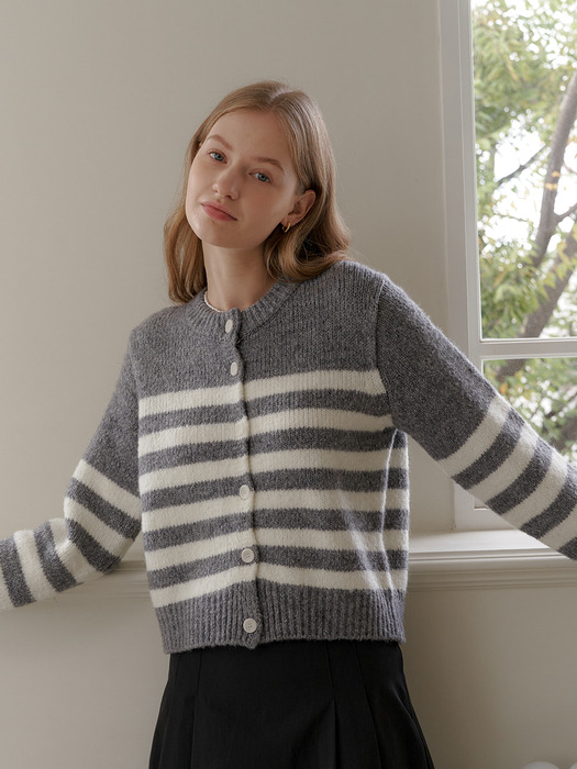 ALPACA STRIPE CARDIGAN_GRAY