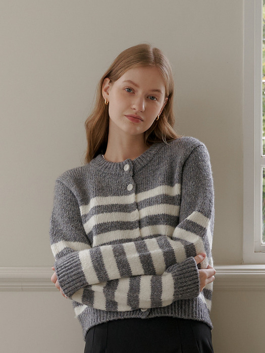 ALPACA STRIPE CARDIGAN_GRAY