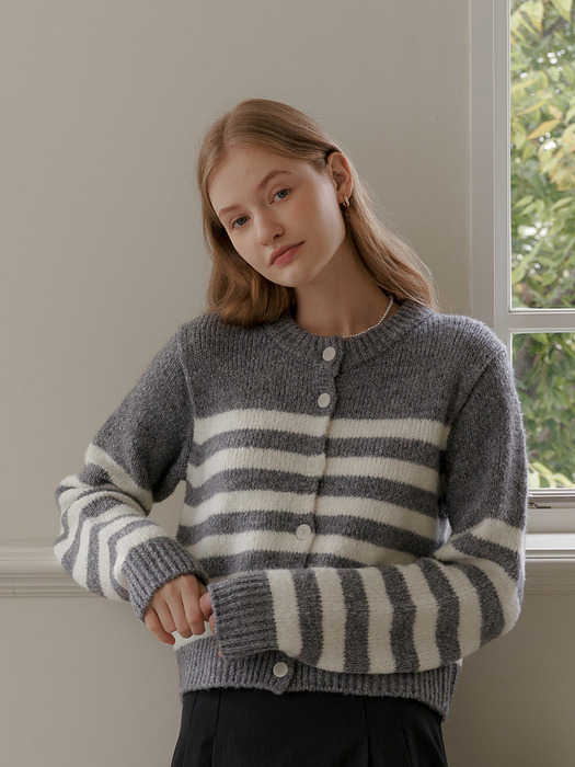 ALPACA STRIPE CARDIGAN_GRAY