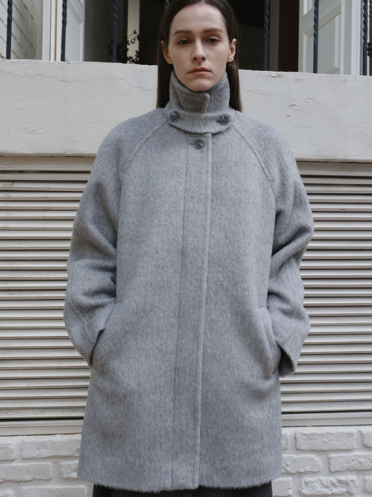 Hairy wool half mac coat - Light Grey