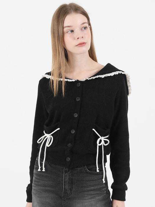 Sailor Collar Ribbon Knit Cardigan