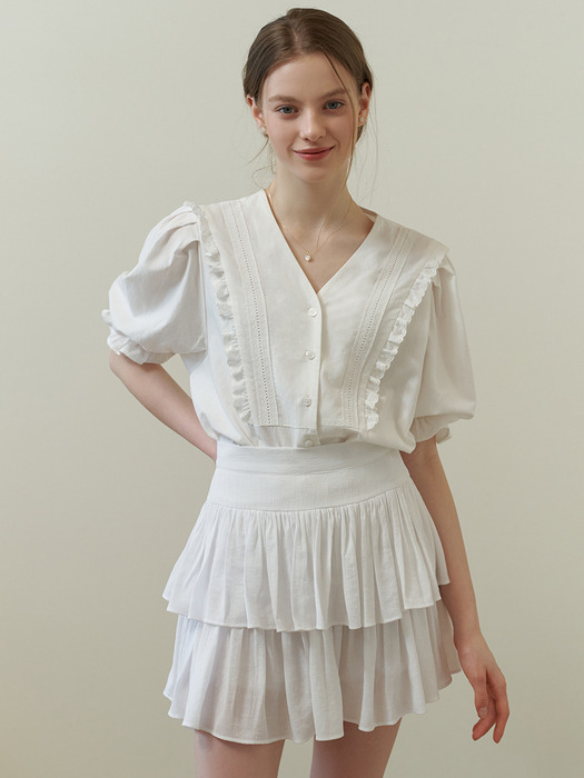 Chiffon frill skirt (white)