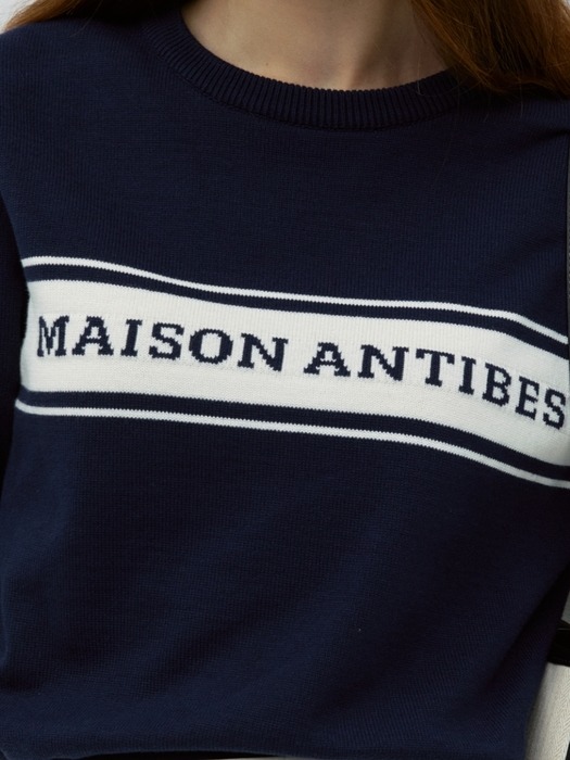 lettering long sleeve pullover - navy