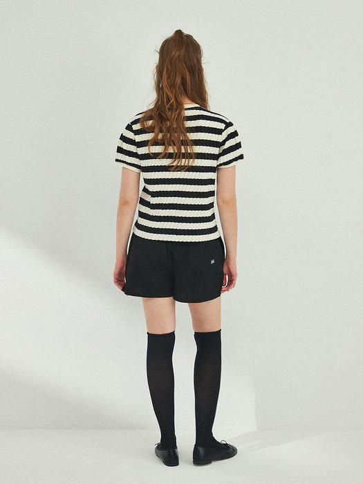 Volume Sleeve Stripe T-Shirt_IVORY+BLACK
