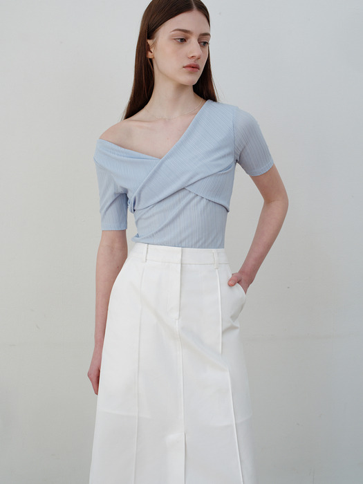 comos 1094 pin-tuck stitch H-line skirt (white)