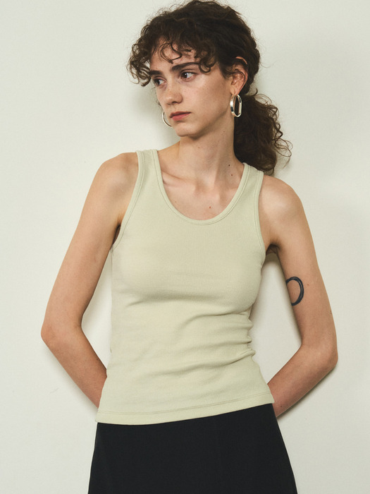 Contrast Stich Sleeveless_CTT328(Light Khaki)