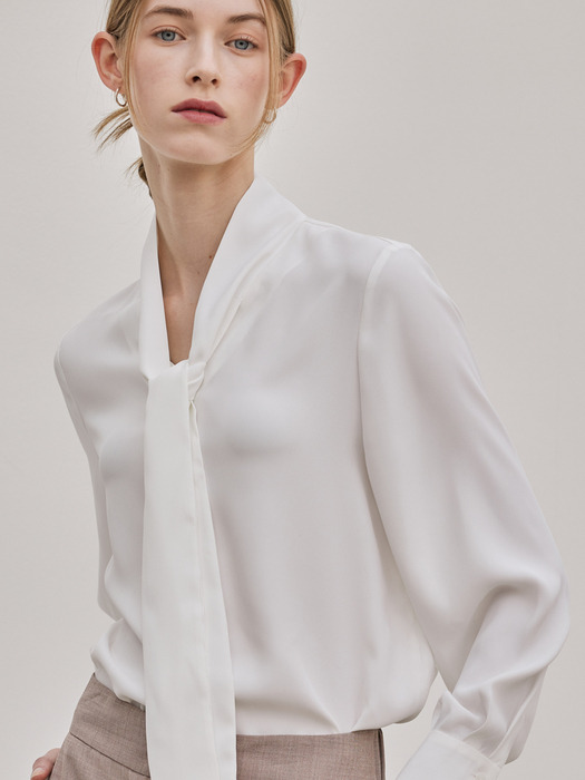 Silky Strap Tie Blouse_White