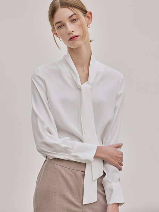 Silky Strap Tie Blouse_White