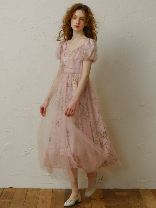 Cest_Fairy pink floral mesh dress