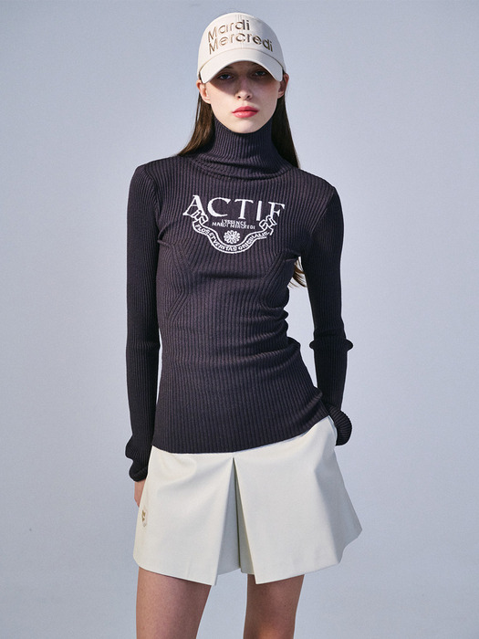 ROLL-NECK RIB SWEATER ACTIF CLASSIQUE_CHARCOAL IVORY