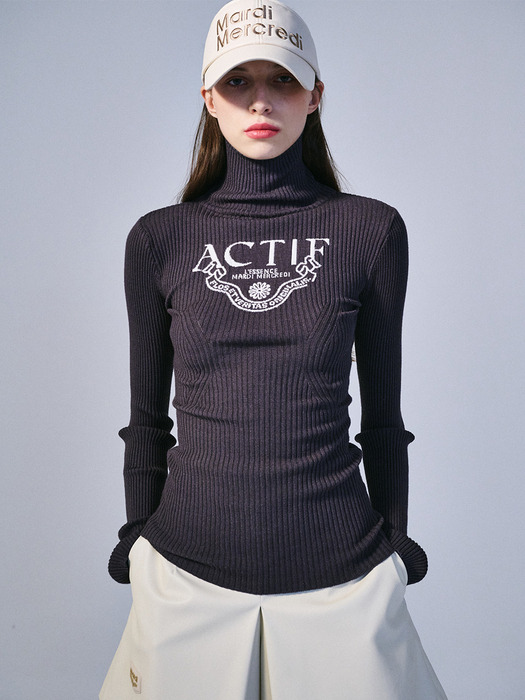 ROLL-NECK RIB SWEATER ACTIF CLASSIQUE_CHARCOAL IVORY