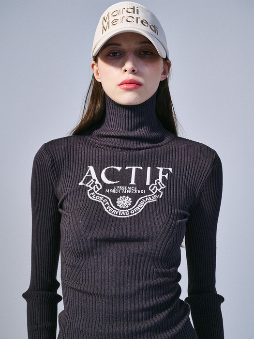 ROLL-NECK RIB SWEATER ACTIF CLASSIQUE_CHARCOAL IVORY