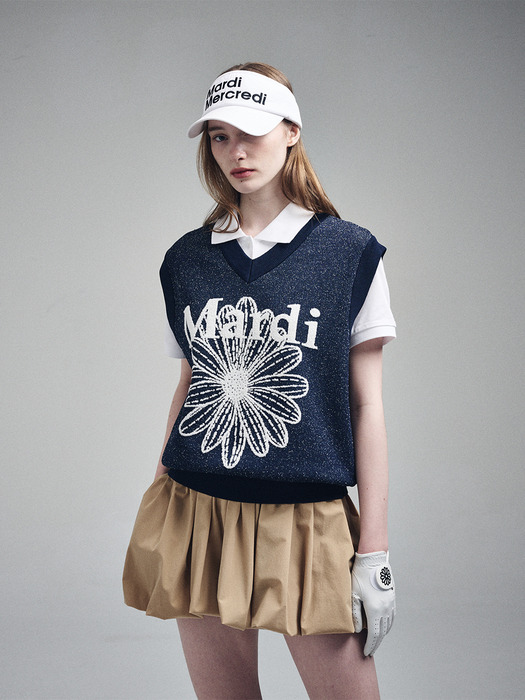 JACQUARD KNIT VEST MARDI FLOWER_NAVY IVORY