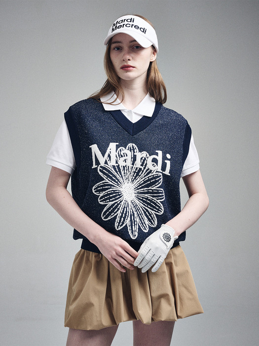 JACQUARD KNIT VEST MARDI FLOWER_NAVY IVORY