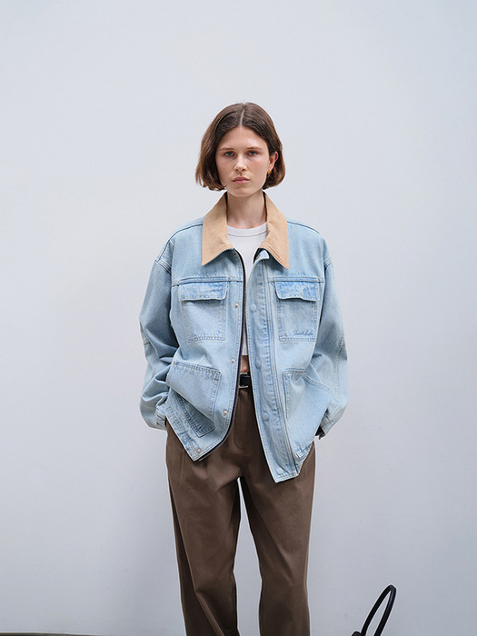 UNISEX VINTAGE WORK DENIM JACKET LIGHT BLUE_UDJU4C115B1