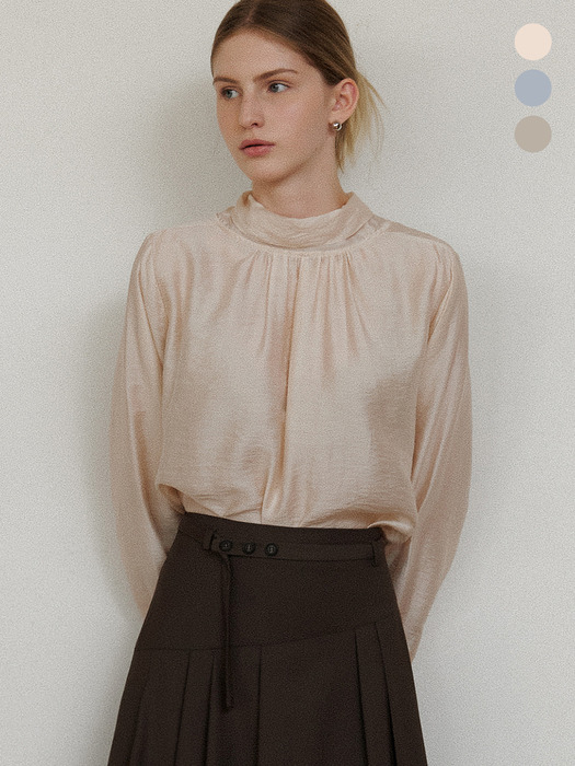 comos 1218 high neck tie blouse (3color)