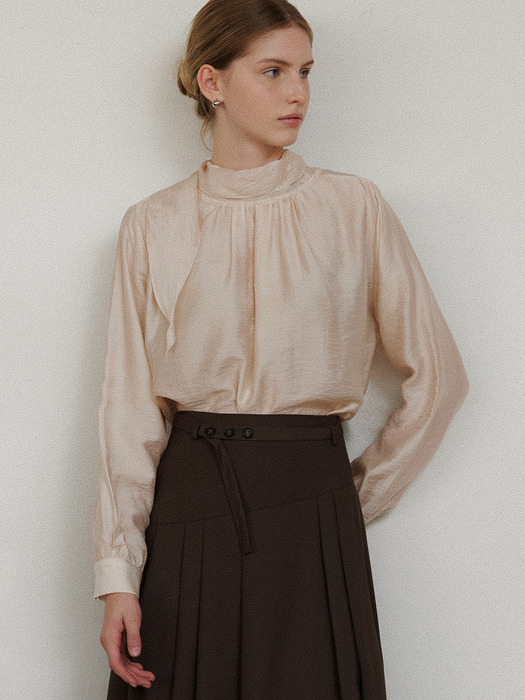 comos 1218 high neck tie blouse (3color)