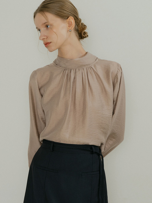 comos 1218 high neck tie blouse (3color)