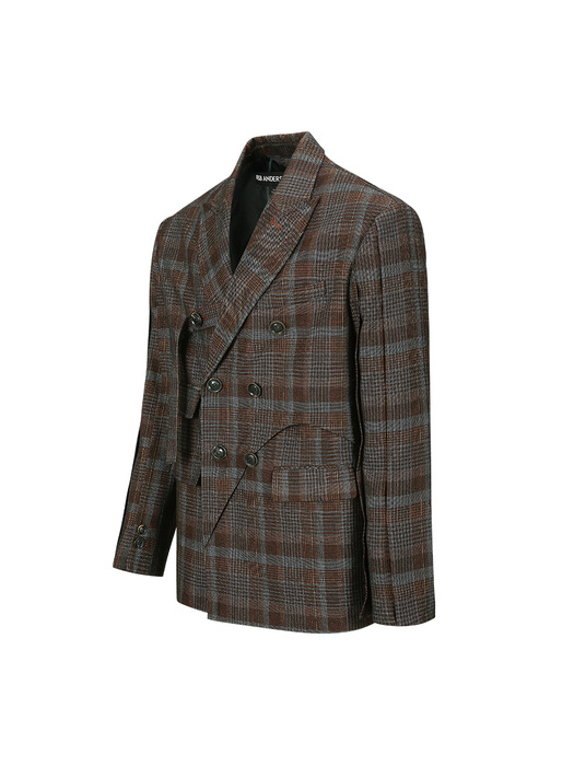 SOE CHECK WRAP DOUBLE BREASTED JACKET awa628m(BROWN)