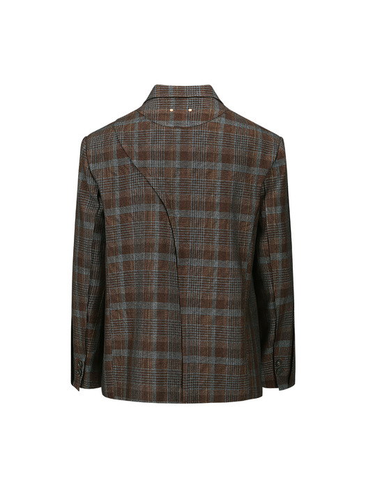 SOE CHECK WRAP DOUBLE BREASTED JACKET awa628m(BROWN)