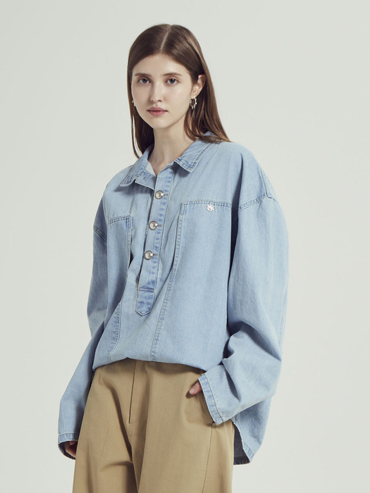 button pullover denim shirts