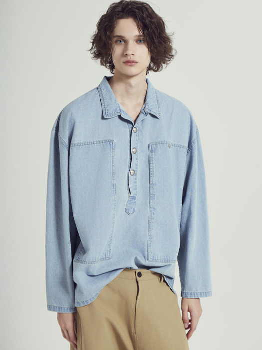 button pullover denim shirts