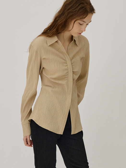 BELL shirring detailed pleats blouse_Beige