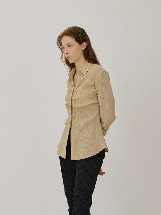 BELL shirring detailed pleats blouse_Beige