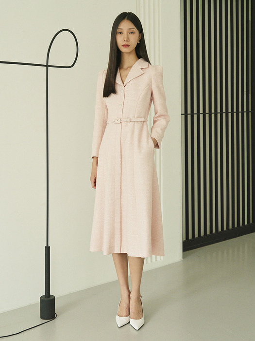 VIOLETTA Tailored Collar Tweed Dress_pink