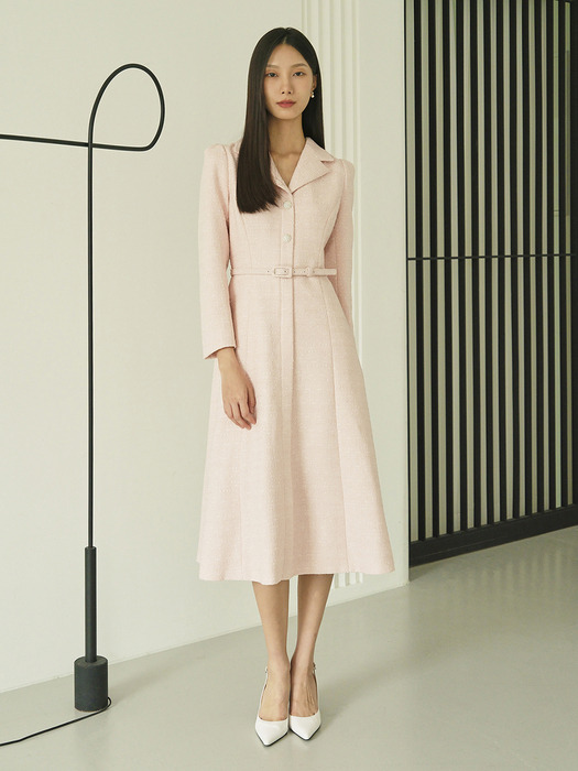 VIOLETTA Tailored Collar Tweed Dress_pink