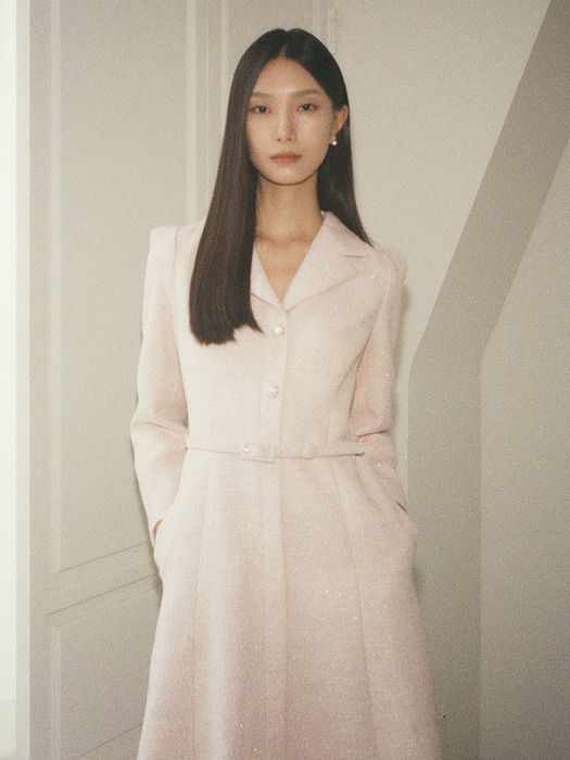 VIOLETTA Tailored Collar Tweed Dress_pink