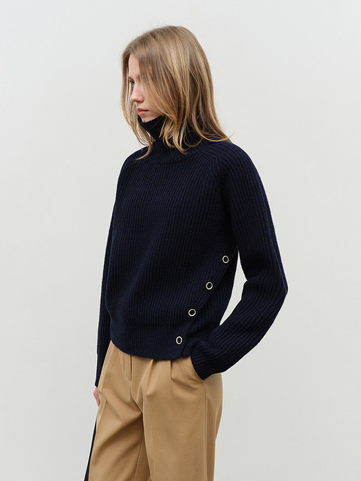 UNISEX BUTTONED TURTLENECK SWEATER NAVY_UDSW4D132N2