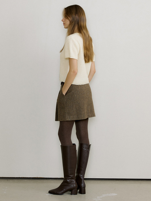 ALIA ALPACA CHECK SKIRTS_BROWN