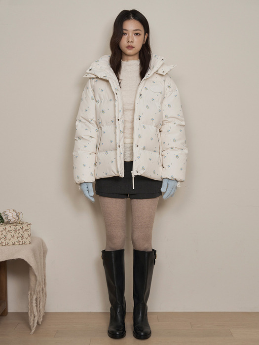 lotsyou_Fluffy Floral Puffer Jacket Ivory