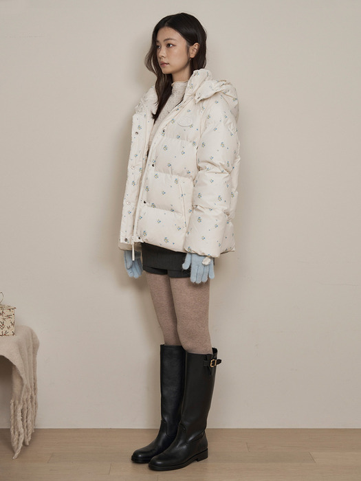 lotsyou_Fluffy Floral Puffer Jacket Ivory