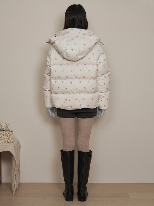 lotsyou_Fluffy Floral Puffer Jacket Ivory