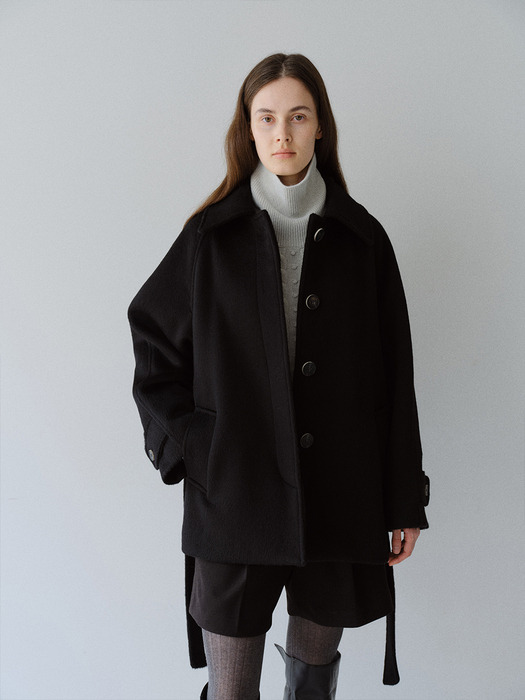 TWW WOOL100 HIDDEN SINGLE HALF COAT _BLACK