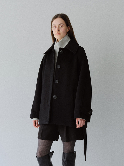 TWW WOOL100 HIDDEN SINGLE HALF COAT _BLACK