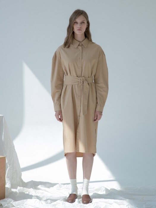 Belt Shirt Dress Beige