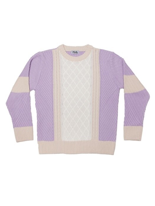 Cable Intarsia Wool Sweater (Violet)