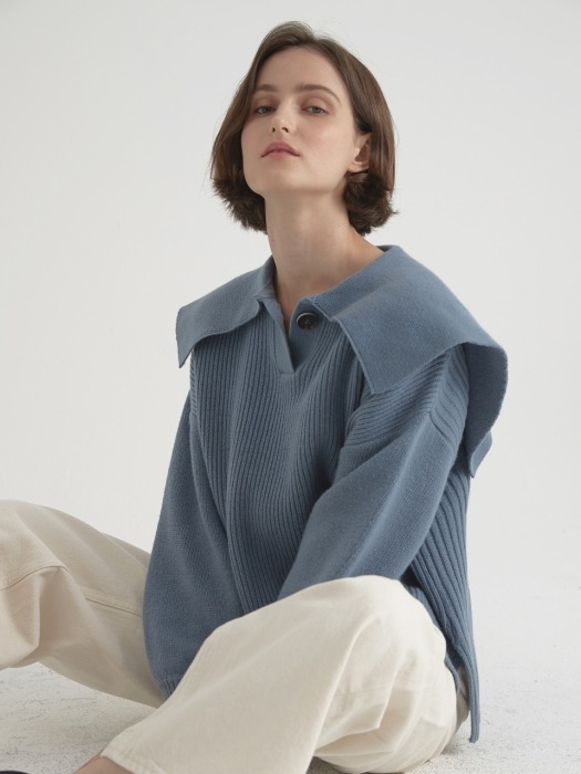 Cashmere blended sailor pullover - Smalt blue