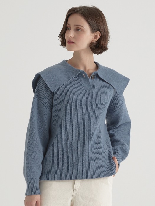 Cashmere blended sailor pullover - Smalt blue